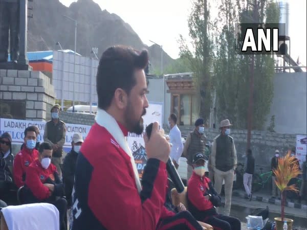 Union Sports Minister Anurag Thakur flagged off cycle rally in Leh (Photo/ANI)