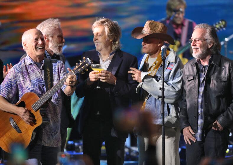 Paul McCartney and Woody Harrelson and members of the Coral Reefer Band pay tribute to Jimmy Buffett at the Hollywood Bowl