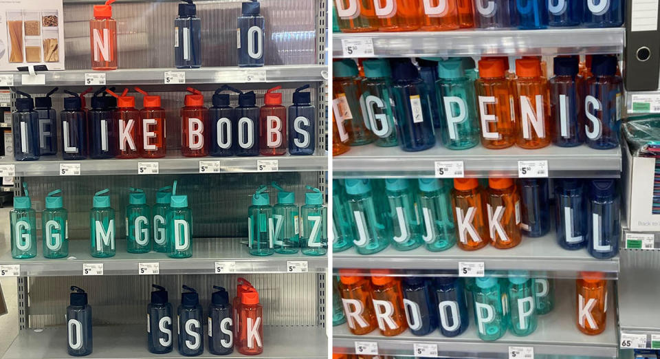 Customers have had fun rearranging Kmart's drink bottles with letters on them. Photo: Facebook