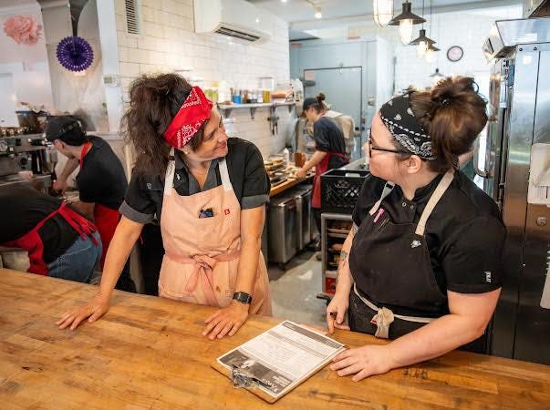 Together, Jamie Powers and Heather Frost Hughes, head pastry chef and general manager work together to make DeLuxe and warm and welcoming space.