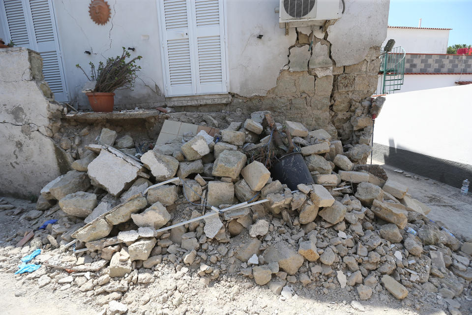 <p>A house, destroyed in the earthquake, is seen in one of the more heavily damaged areas on Aug. 22, 2017 in Casamicciola Terme, Italy. (Photo: Marco Cantile/NurPhoto via Getty Images) </p>