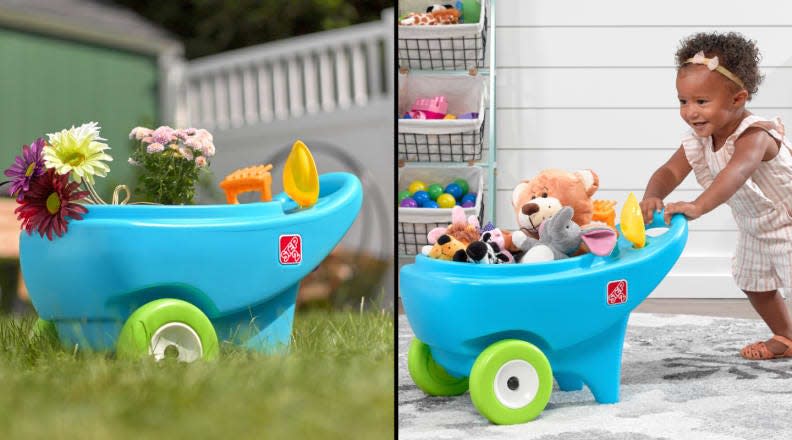 Nothing says spring quite like a toy wheelbarrow—and it's an ideal way for your curious toddler to help you plant a new garden for the season.