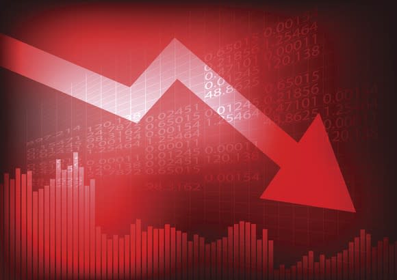 A falling red arrow on a stock chart