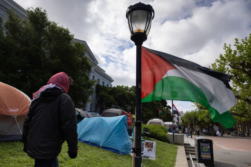 Protests continue at a protest encampment in support of Palestinians at University of California, Berkeley