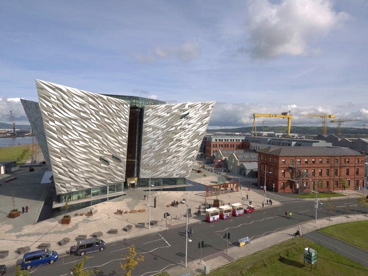 <span class="caption">The Titanic Belfast visitor centre on the H&W site.</span> <span class="attribution"><a class="link " href="https://www.flickr.com/photos/titanicbelfast/37198649996" rel="nofollow noopener" target="_blank" data-ylk="slk:Titanic Belfast;elm:context_link;itc:0;sec:content-canvas">Titanic Belfast</a>, <a class="link " href="http://creativecommons.org/licenses/by/4.0/" rel="nofollow noopener" target="_blank" data-ylk="slk:CC BY;elm:context_link;itc:0;sec:content-canvas">CC BY</a></span>