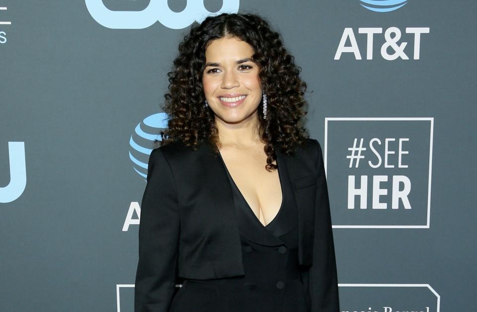 Actress America Ferrera arrives for the 24th Critics' Choice Awards at Barker Hangar Santa Monica airport on January 13, 2019 in Santa Monica, California. (Photo by Jean-Baptiste LACROIX / AFP)JEAN-BAPTISTE LACROIX/AFP/Getty Images ORG XMIT: 24th Crit ORIG FILE ID: AFP_1C76CB