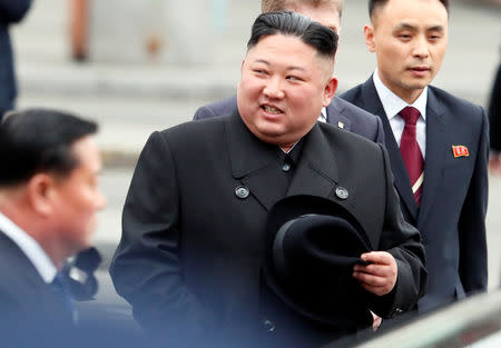 North Korean leader Kim Jong Un arrives at the railway station in the Russian far-eastern city of Vladivostok, Russia. (REUTERS)