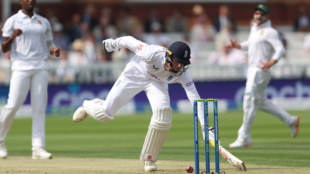  Zak Crawley of England makes it home as he avoids a run out ahead of the The Ashes 2023 between England and Australia. 