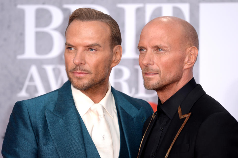 Matt Goss and Luke Goss of Bros attending the Brit Awards 2019 at the O2 Arena, London. Photo credit should read: Doug Peters/EMPICS Entertainment. EDITORIAL USE ONLY