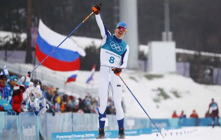 Cross-Country Skiing - Pyeongchang 2018 Winter Olympics - Men's 50km Mass Start Classic - Alpensia Cross-Country Skiing Centre - Pyeongchang, South Korea - February 24, 2018 - Iivo Niskanen of Finland celebrates winning the race. REUTERS/Kai Pfaffenbach