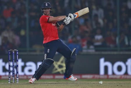 Cricket - England v New Zealand - World Twenty20 cricket tournament semi-final - New Delhi, India - 30/03/2016. England's Jason Roy plays a shot. REUTERS/Adnan Abidi