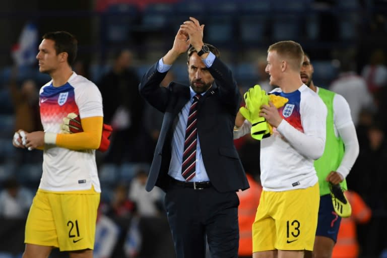 England manager Gareth Southgate applauds fans after victory against Switzerland in Leicester