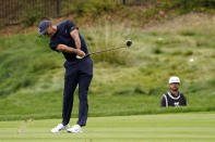 Tiger Woods hits from the 11th fairway during the third round of the Zozo Championship golf tournament Saturday, Oct. 24, 2020, in Thousand Oaks, Calif. (AP Photo/Marcio Jose Sanchez)