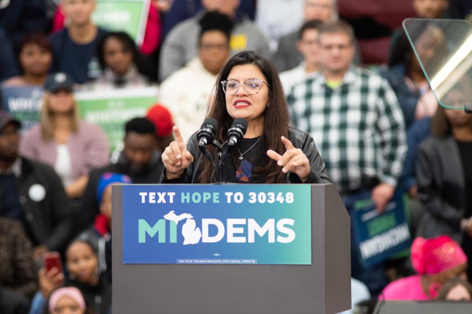 Rep. Rashida Tlaib at the microphone.