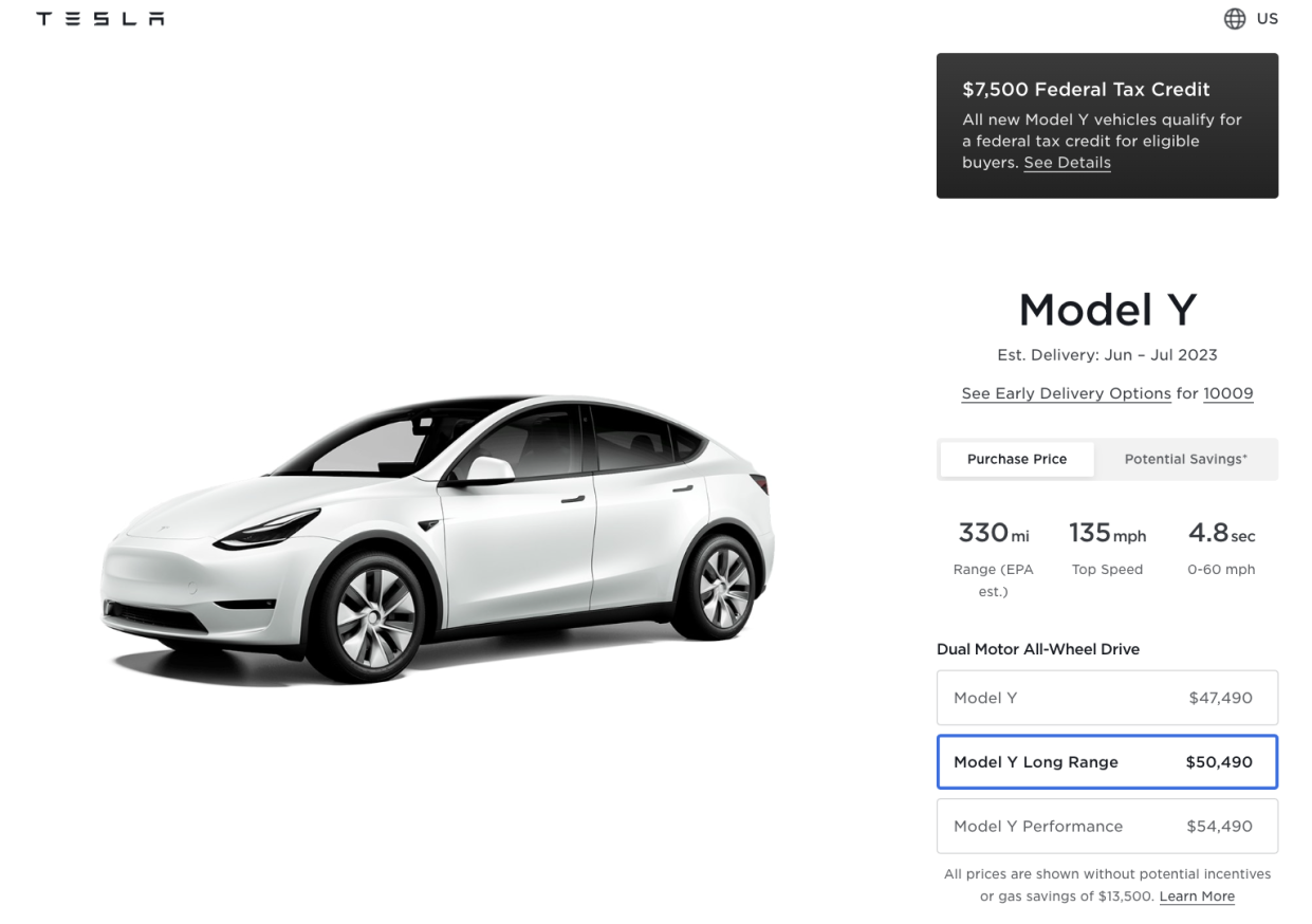 Tesla US Model Y order page as of 5/30/2023