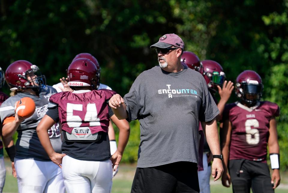 Trinity Christian head football coach Bill Cosens during spring football practice in Deltona, Monday, May 15, 2023. 