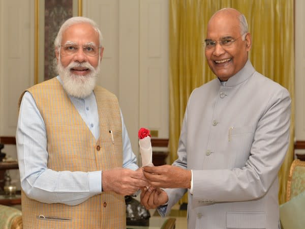 Prime Minister Narendra Modi greeting President Ram Nath Kovind on his 76th birthday in Delhi on Friday.