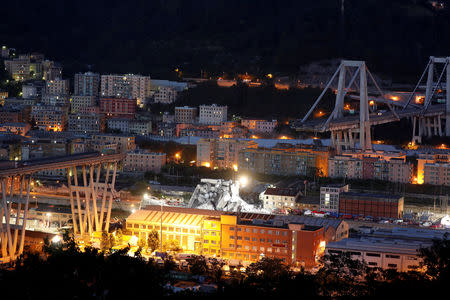 FILE PHOTO: A general view of the collapsed Morandi Bridge in the port city of Genoa, Italy August 14, 2018. REUTERS/Stefano Rellandini/File Photo