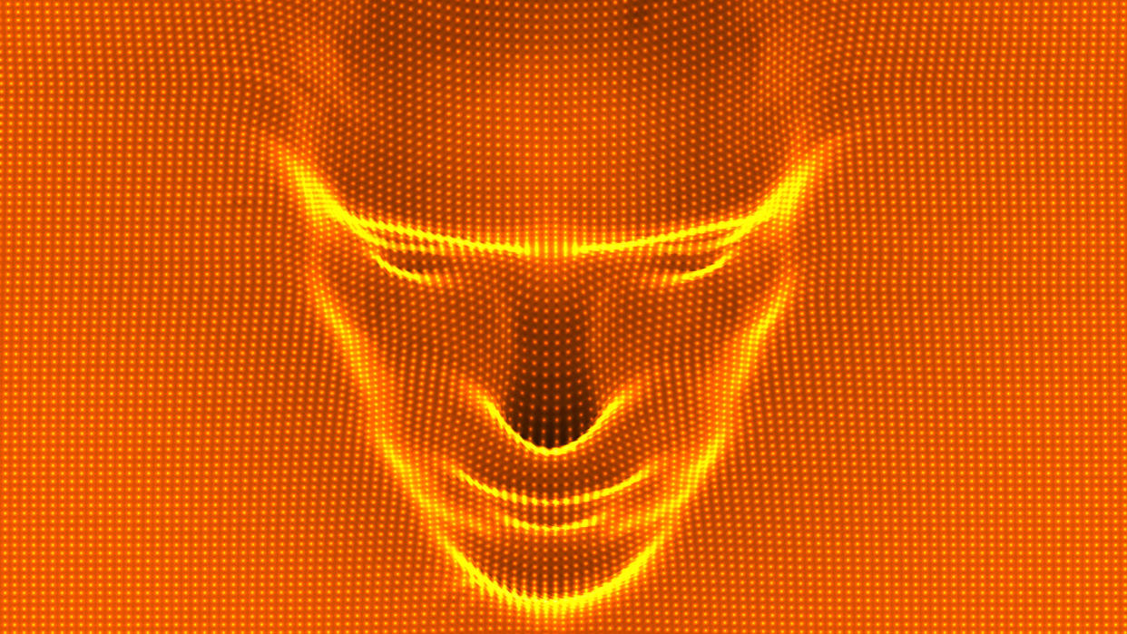  3D human face extruded from dotted pattern. . 