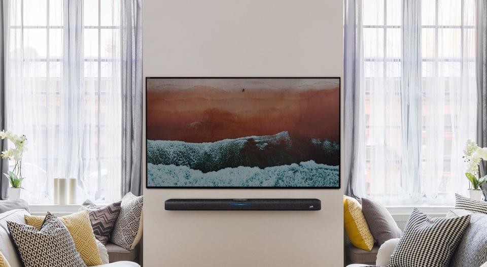 Polk React soundbar as depicted in a living room