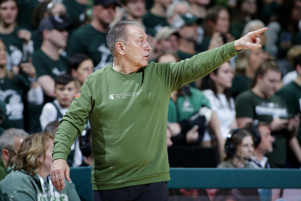 Michigan State coach Tom Izzo reacts during the second half of the team's NCAA college basketball game against Nebraska, Tuesday, Jan. 3, 2023, in East Lansing, Mich. Michigan State won 74-56. (AP Photo/Al Goldis)