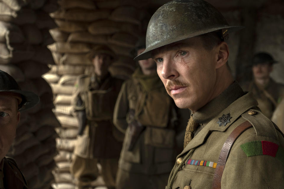 This image released by Universal Pictures shows Benedict Cumberbatch as Colonel Mackenzie in a scene from "1917," directed by Sam Mendes. (François Duhamel/Universal Pictures via AP)