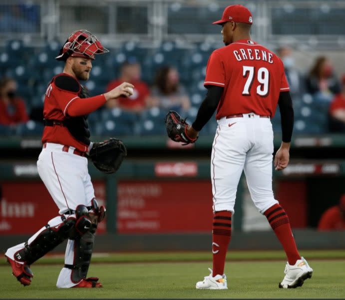 辛辛那提紅人大物新秀格林（Hunter Greene）今失速嚴重。摘自格林推特