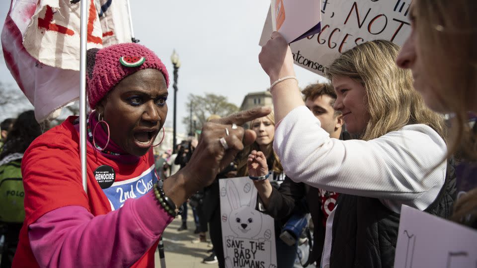 Protesters gathered outside the US Supreme Court as justices heard oral arguments in Alliance for Hippocratic Medicine v. FDA n Washington DC, United States on March 26, 2024. - Mostafa Bassim/Anadolu/Getty Images