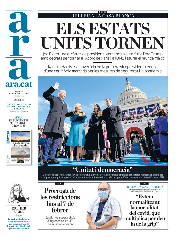 January 21, 2021 front page of Ara