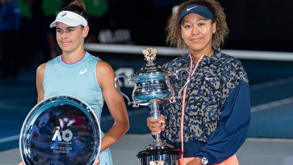 Naomi Osaka and Jennifer Brady, pictured here after the Australian Open women's final.