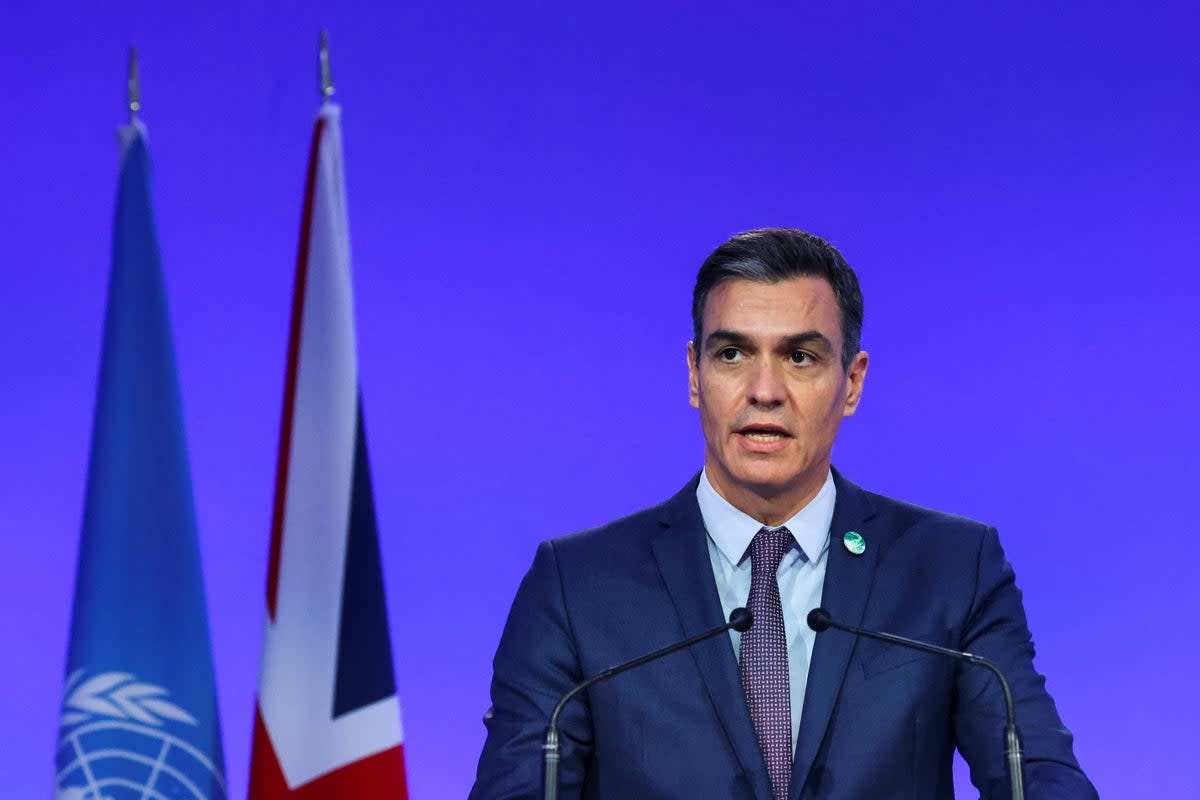 Spain's Prime Minister Pedro Sanchez speaks during the UN Climate Change Conference (REUTERS)