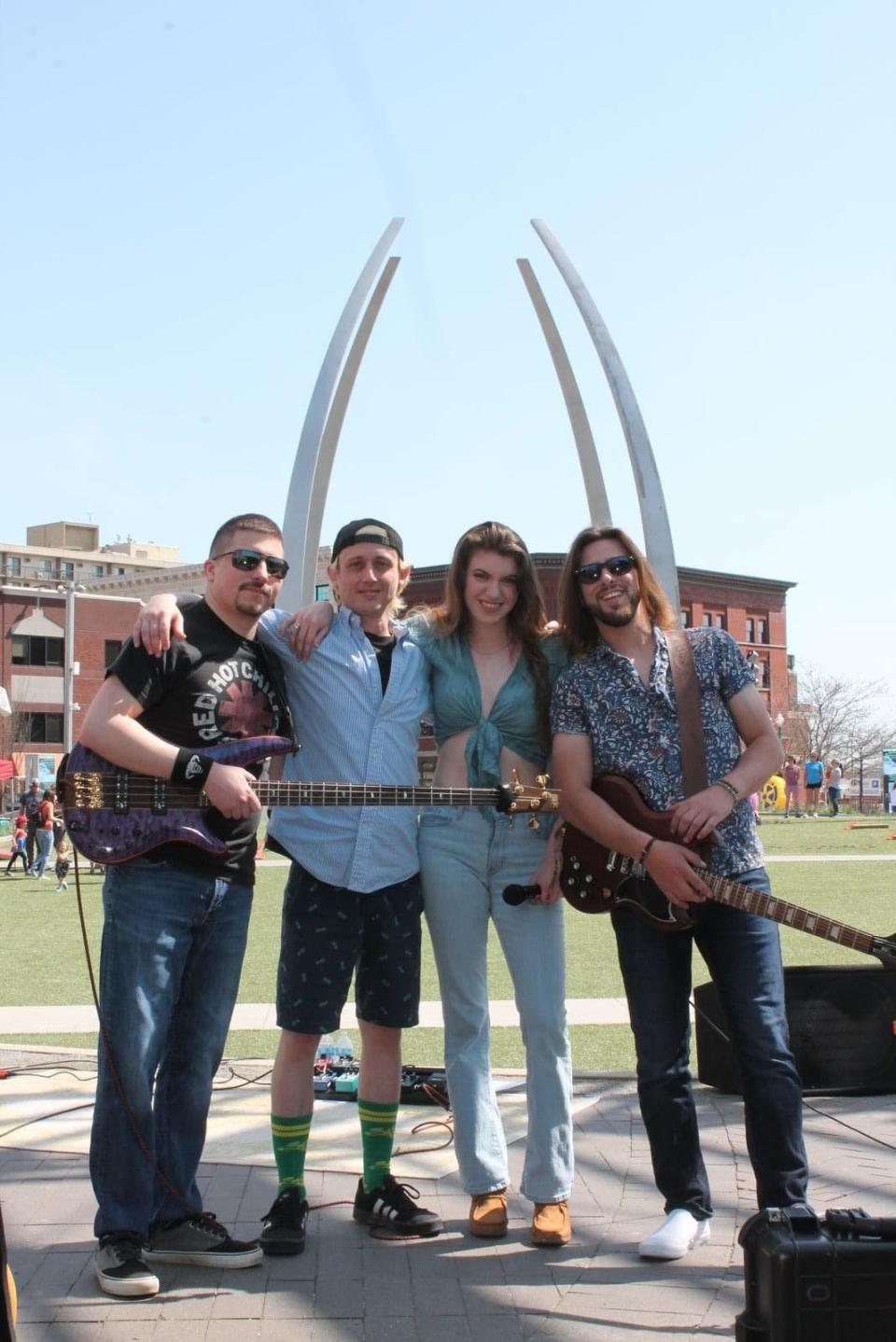 From left are members of the Canton area rock band Urban Honey: Blake Oaks, Josh Campian, Christine Reichard and Hunter Schwenk.