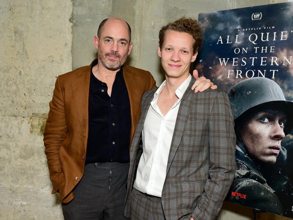 Edward Berger and Felix Kammerer at an awards event for ‘All Quiet on the Western Front’ in December (Getty Images for Netflix)