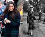 <p>While <a rel="nofollow noopener" href="https://www.elle.com/uk/life-and-culture/culture/news/a41596/prince-harry-meghan-markle-visit-edinburgh-shetland-pony/" target="_blank" data-ylk="slk:on a visit to Edinburgh, Scotland;elm:context_link;itc:0;sec:content-canvas" class="link ">on a visit to Edinburgh, Scotland</a> in February of this year, the Duchess of Sussex took a page from Audrey's stylebook when she wore this plaid peacoat by Burberry.</p>