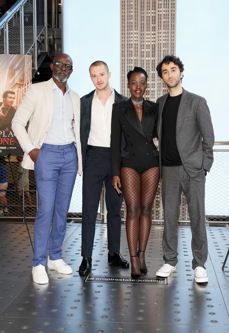 NEW YORK, NEW YORK - JUNE 24: (L-R) Djimon Hounsou, Joseph Quinn, Lupita Nyong'o, and Alex Wolff attend the "A Quiet Place: Day One" cast photo call at The Empire State Building on June 24, 2024, in New York, New York. (Photo by John Nacion/Getty Images)