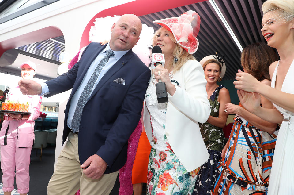 MELBOURNE, AUSTRALIA - OCTOBER 31: Peter Moody dances with Kerri-Anne Kennerley at the Channel 10 marquee during the Birdcage Marquee Preview Day ahead of the Melbourne Cup Carnival on October 31, 2019 in Melbourne, Australia. (Photo by Robert Cianflone/Getty Images)