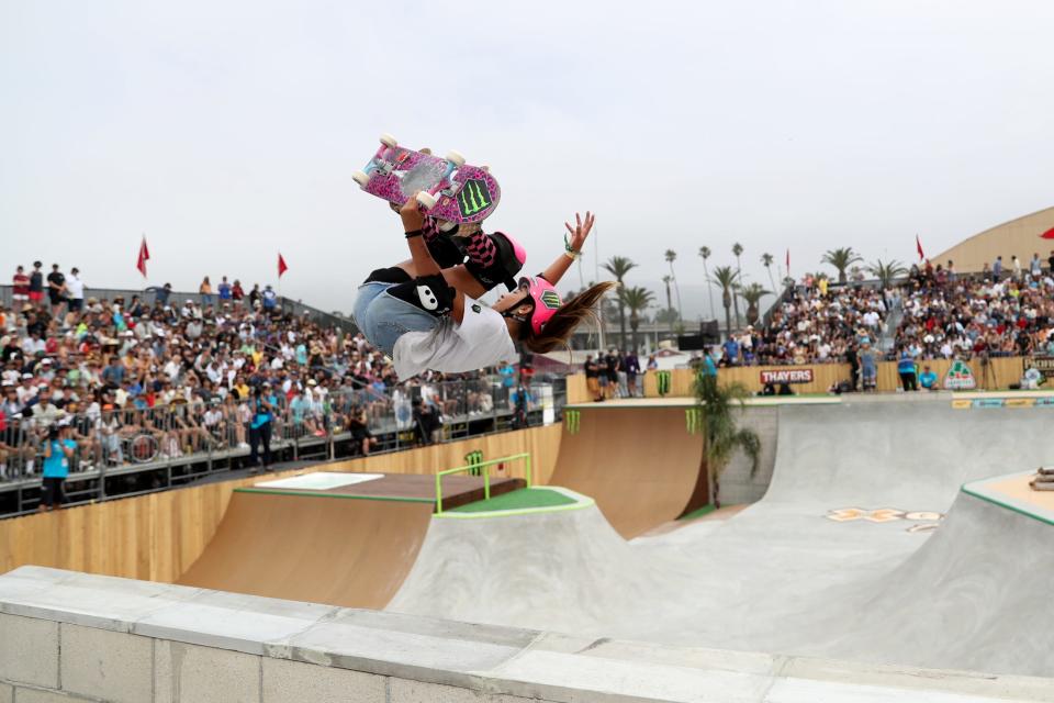 Arisa Trew of Australia wins a gold medal on Sunday in the Women’s Skateboard Park during X Games.