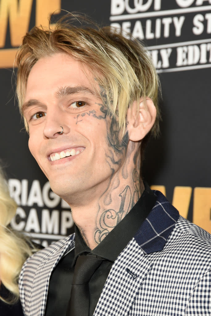 Aaron Carter promotes "Marriage Boot Camp Family Edition" on Oct. 10, in West Hollywood, Calif. (Photo: Presley Ann/Getty Images for WE tv )