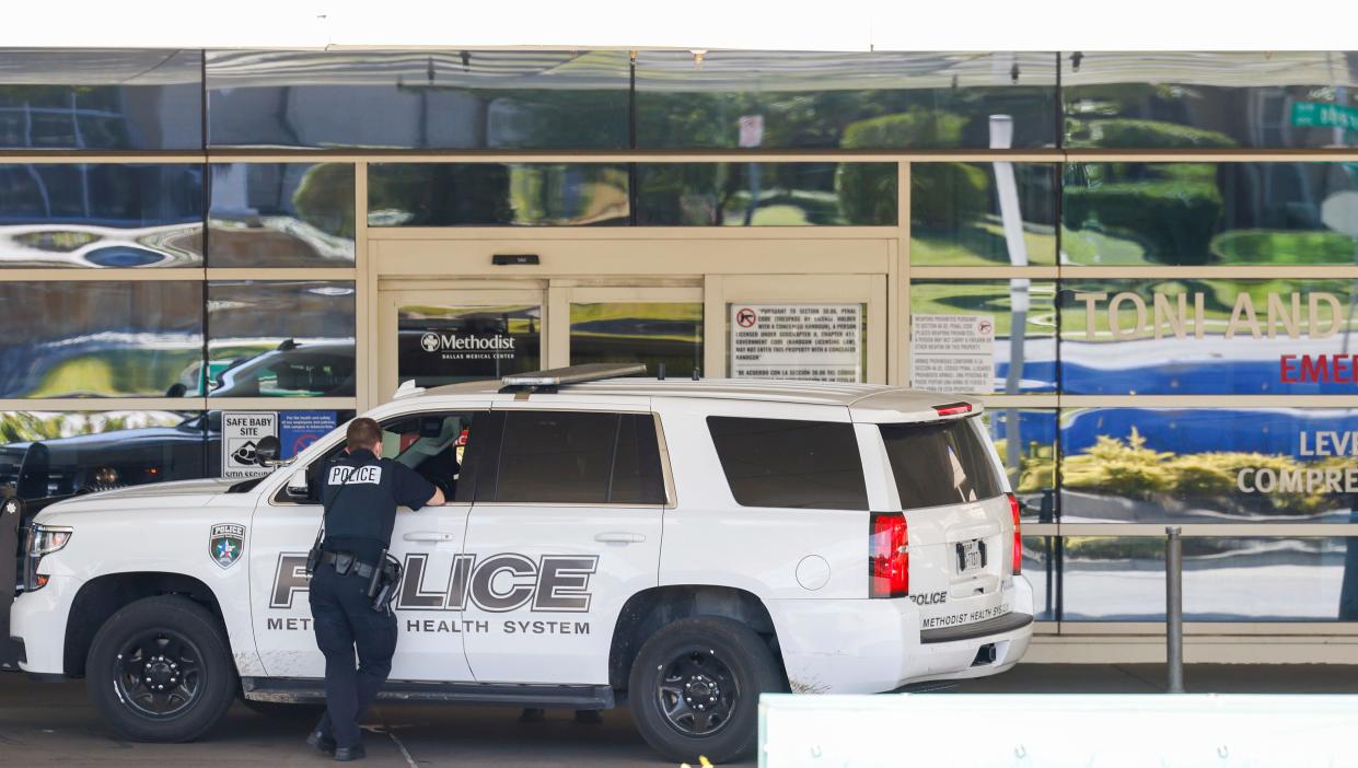 Police respond to an active shooter incident at Methodist Dallas Medical Center on Saturday, Oct. 22. Two hospital employees were fatally shot during the incident, according to police.