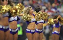 <p>Minnesota Vikings cheerleaders perform during the first half of an NFL football game against the Arizona Cardinals Sunday, Nov. 20, 2016, in Minneapolis. (AP Photo/Andy Clayton-King) </p>