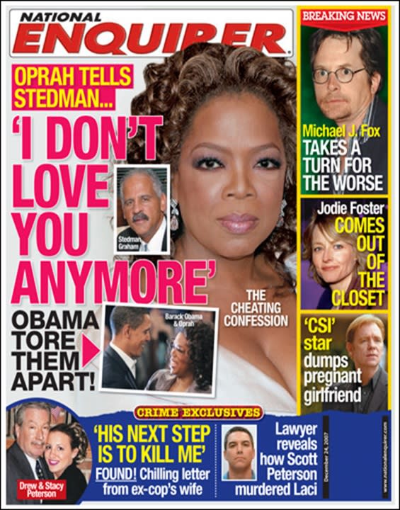 There has been more than one cover devoted to an Oprah, Stedman, Obama love triangle. (Photo: <em>National Enquirer</em>)