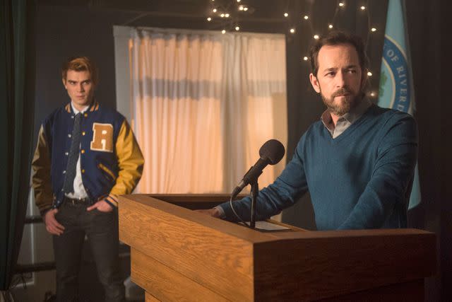 <p>Dean Buscher/The CW</p> KJ Apa and Luke Perry in 2018 on 'Riverdale'