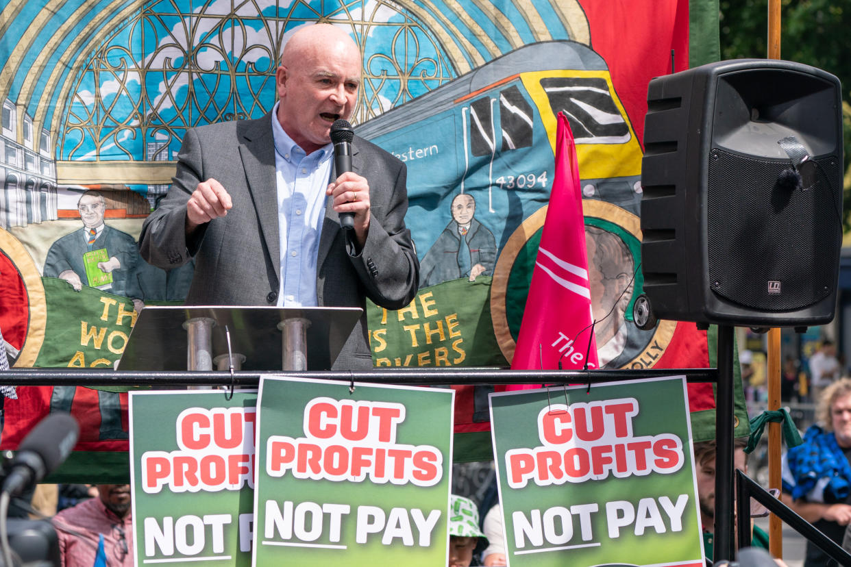 RMT general secretary Mick Lynch, one of the faces of the Enough is Enough movement, said 'it’s no good just being p***** off' with the cost of living crisis. (PA)