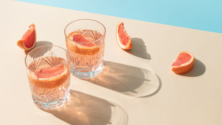 Glasses of grapefruit juice