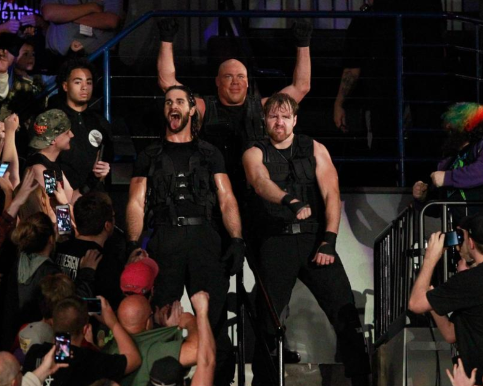 Angle wrestled alongside Seth Rollins and Dean Ambrose at WWE’s TLC pay-per-view last October. (The Independent)