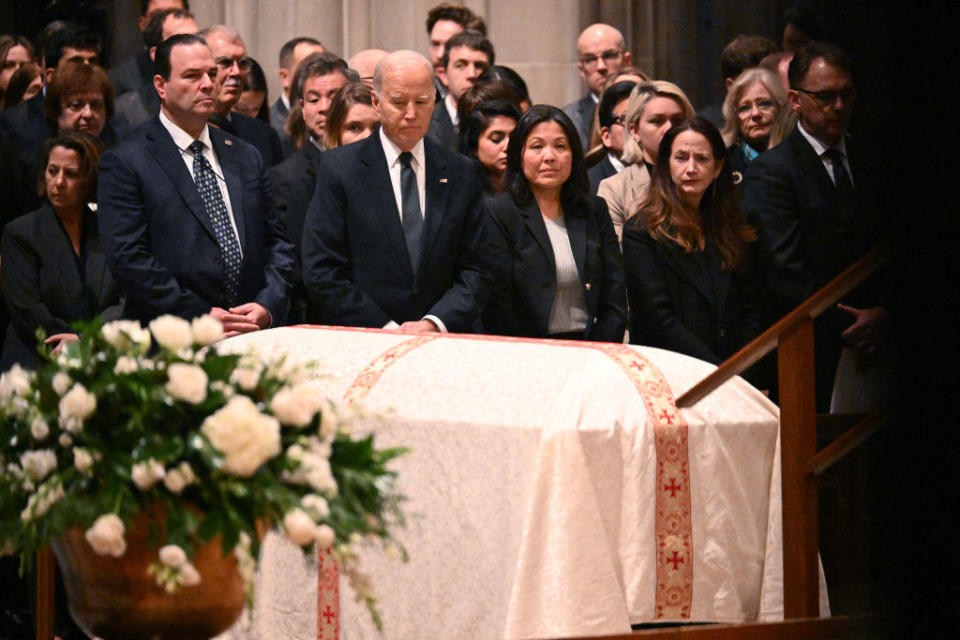 President Biden attends the memorial service for former Supreme Court Justice Sandra Day O'Connor at the National Cathedral in Washington, D.C., on Dec. 19, 2023. / Credit: MANDEL NGAN/AFP via Getty Images