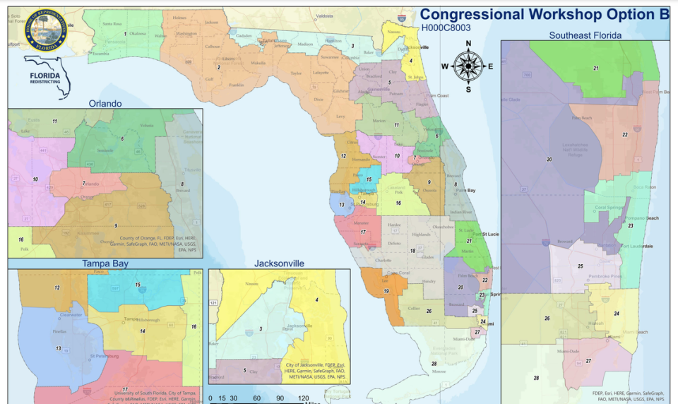 Screen shot of one of two congressional redistricting maps released Monday, Nov. 29, 2021, by the Florida House of Representatives, C8003.