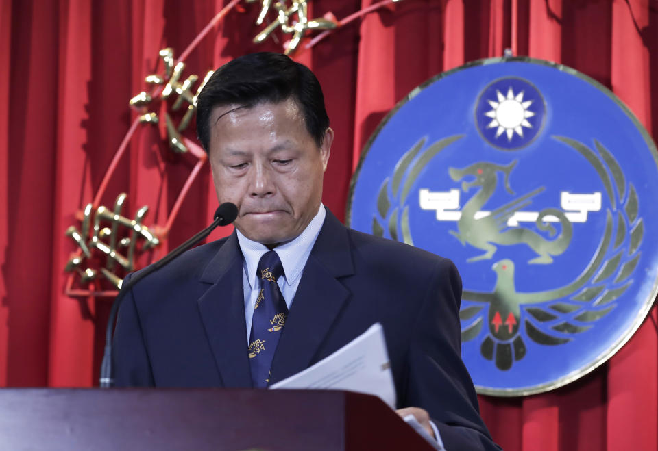 Deputy Director General Hsieh Ching-Chin answers a question about a fishing boat intercepted by Chinese vessels Tuesday night, during a news conference in Taipei, Taiwan, Wednesday, July 3, 2024. Taiwan is calling for the release of a fishing boat after it was boarded by China''s coast guard and steered to a port in mainland China on Tuesday. (AP Photo/Chiang Ying-ying)