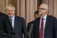 British PM Johnson and opposition Labour leader Corbyn head to parliament in London