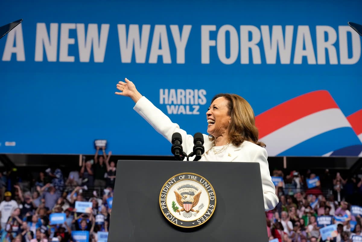 Kamala Harris speaks at a campaign event in Savannah, Georgia. She has now weighed in on the Arlington controversy (Copyright 2024 The Associated Press. All rights reserved.)